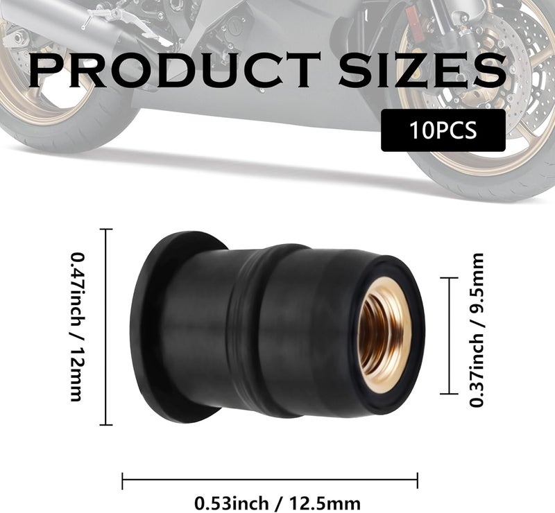 Stacool 10PCS M5 Well Nuts Fairing Fasteners,Brass+Rubber Well Nut for Motorcycle Fairing Windshield,Universal Motorcycle Accessories/Boat Windshield Fastener for Motorcycle Boat Kayak Canoe (M5) - Image 2